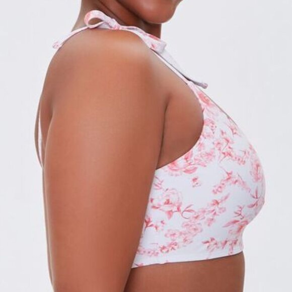 New Plus Size Floral Print Self-Tie Bikini Top - Picture 3 of 4